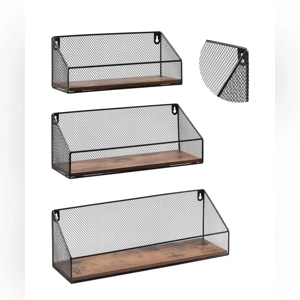 Wall-Mounted Mesh Bathroom Shelf Set - Black